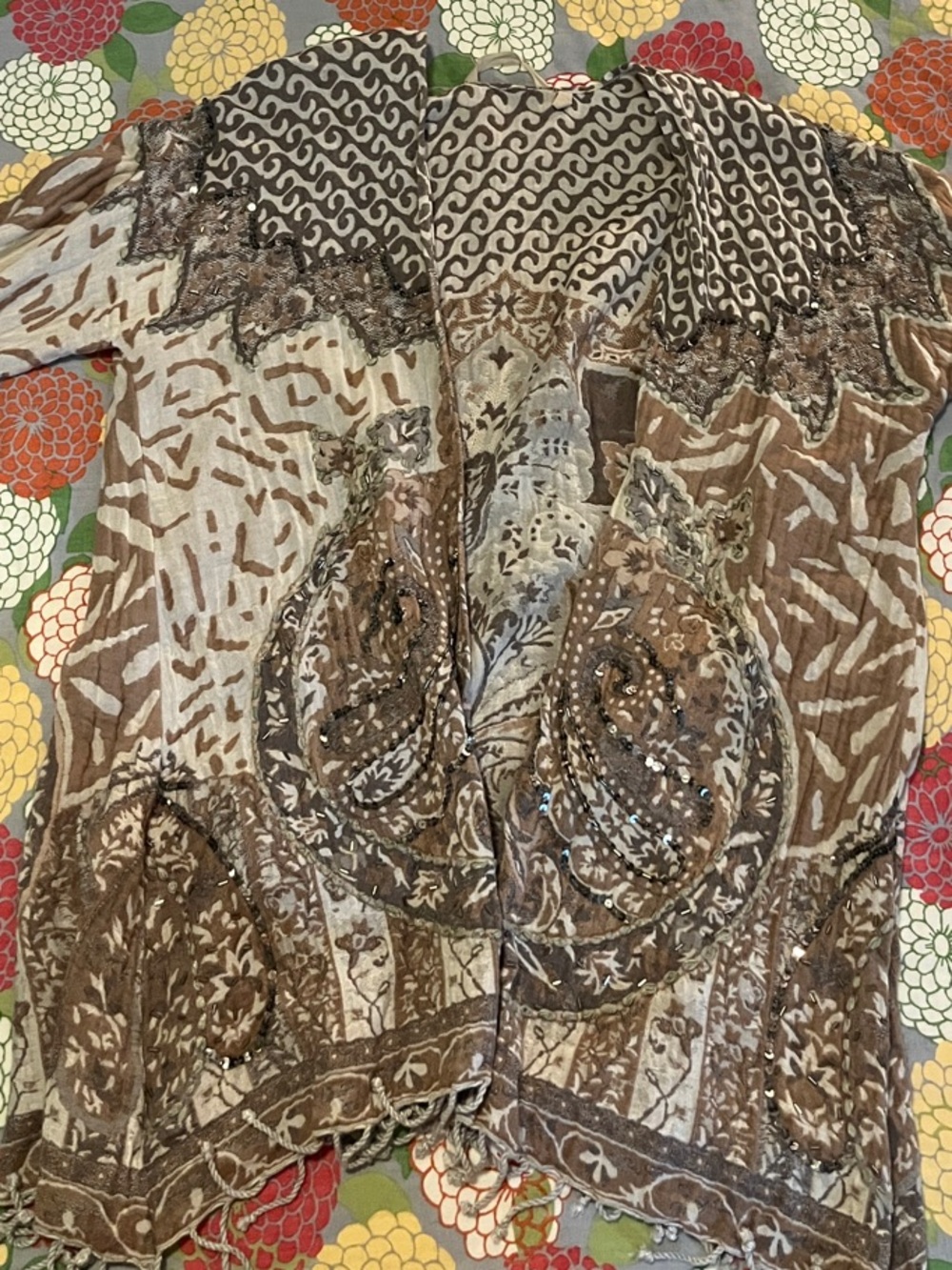 Bohemian Patterned Tan, grey & Cream Lightweight Sweater